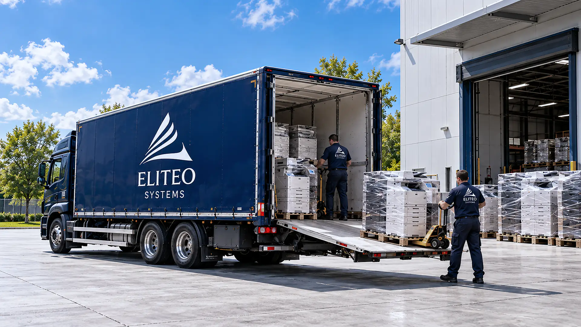 Returned office equipment being loaded for collection