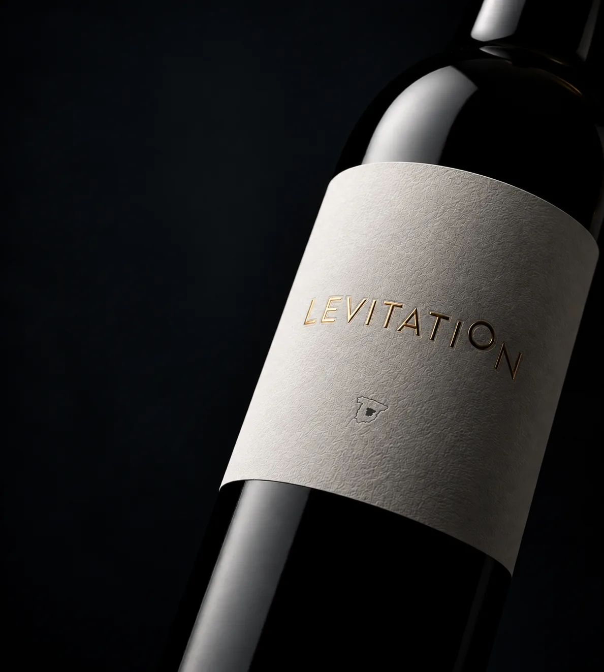 Levitation bottle with its embossed label